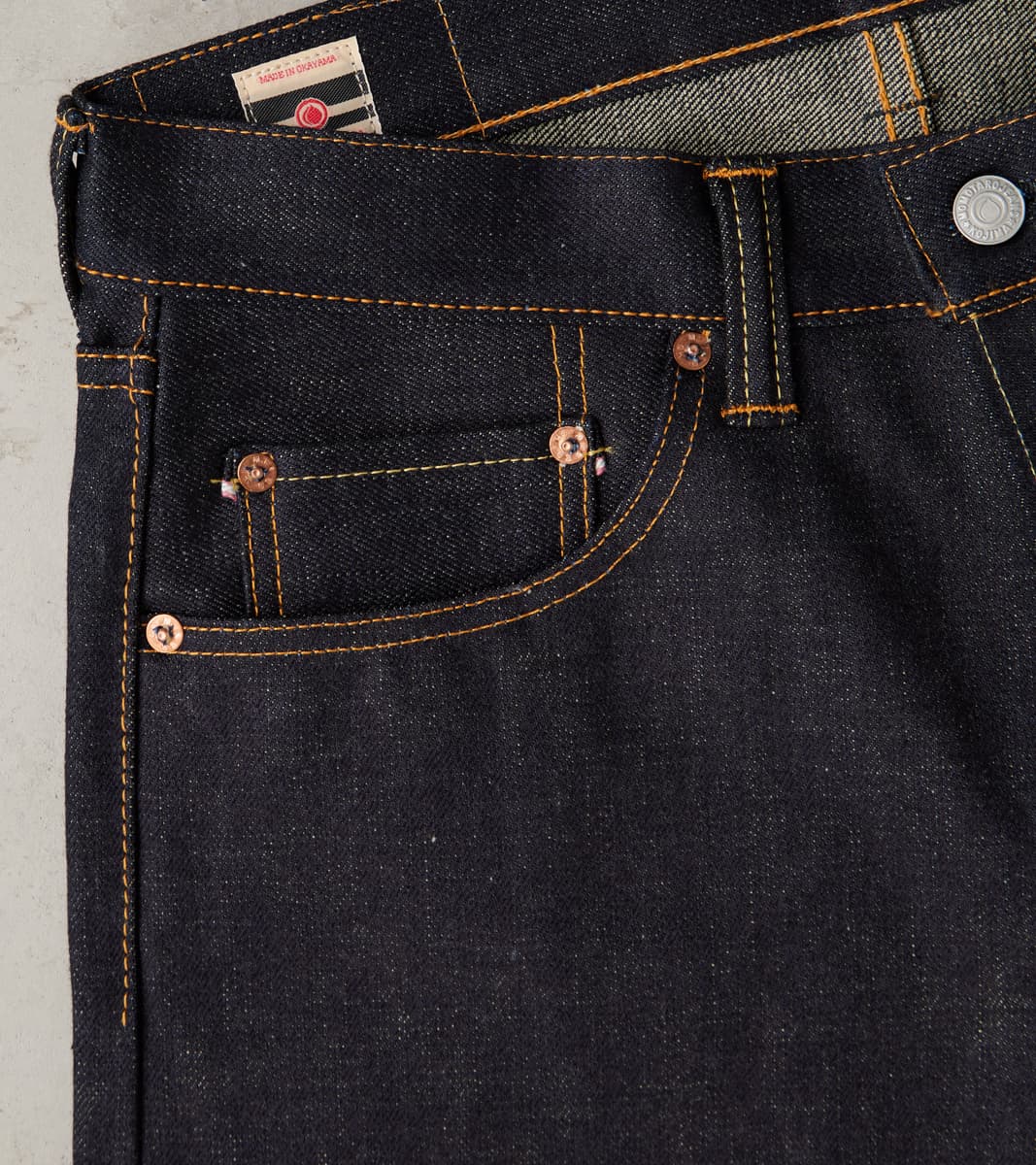 Division Road Momotaro Jeans - 0405-BE - High Tapered - 18oz Indigo x Beige